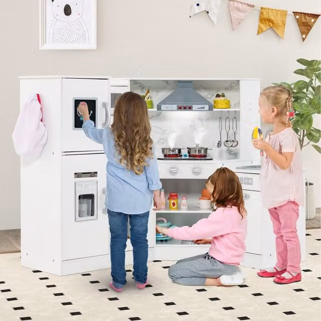 Costway Kids Corner Play Kitchen Pretend Toy in White