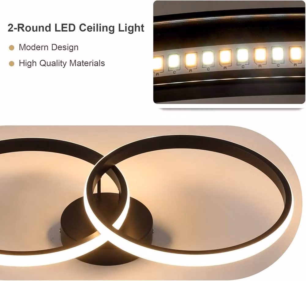 Goeco Modern Dimmable LED Ring Ceiling Light in Black, 38W – 5