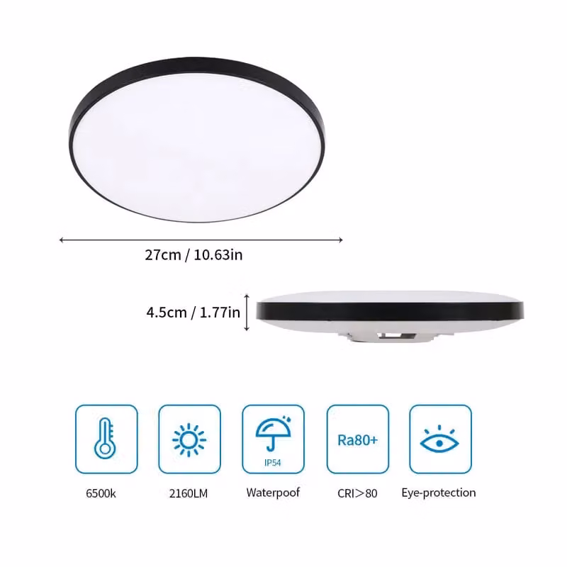 COMELY Round LED Ceiling Light, 24W Ultra-Thin Flush Lamp, 6500K Cool White, Black, Diameter: 27 cm – 4