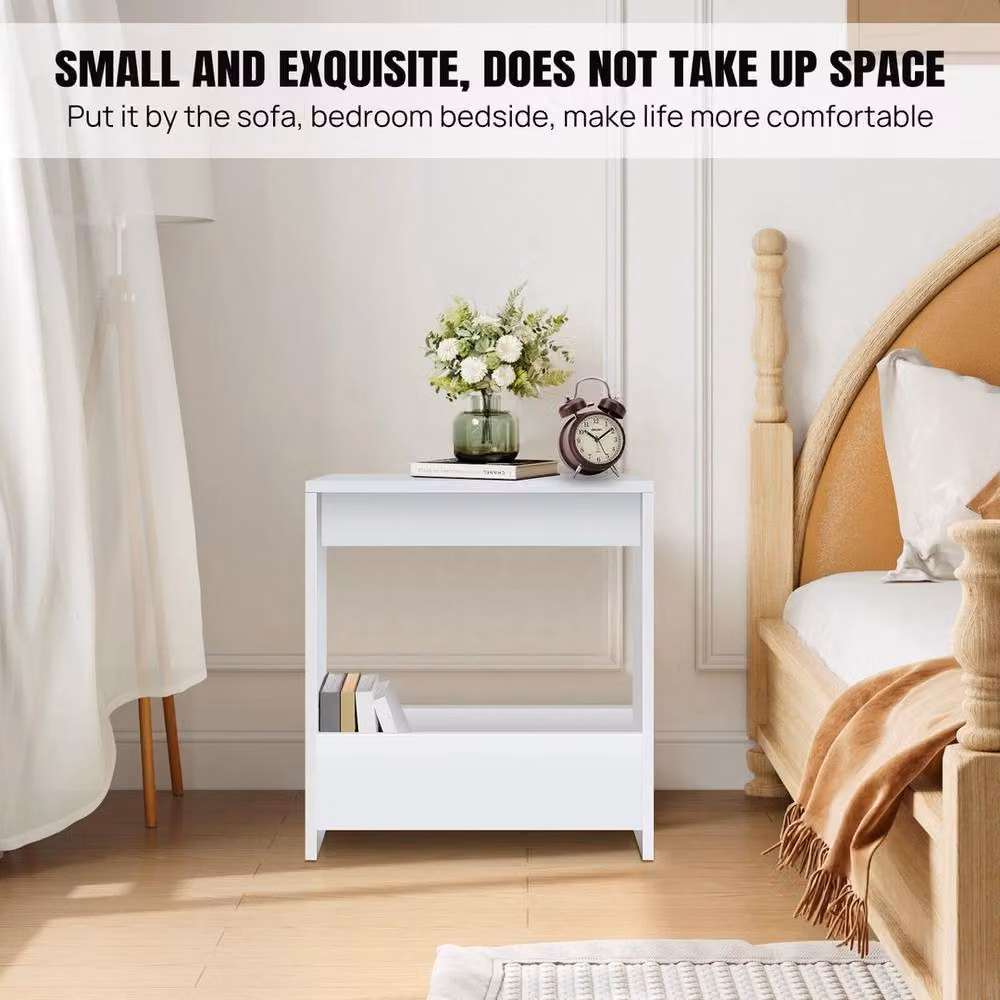 KORVIXA White Small Side Table Bedside Drawer Cabinet W: 60 cm, D: 20 cm, H: 55 cm – 2