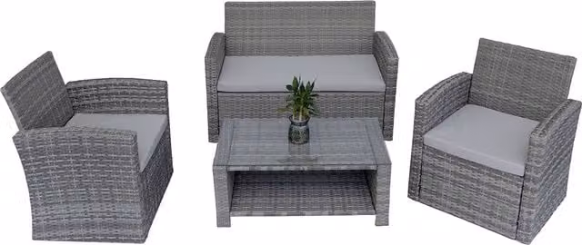 Shatchi 4 Seater Compact Outdoor Lounge Sofa Set in Grey Rattan and Metal