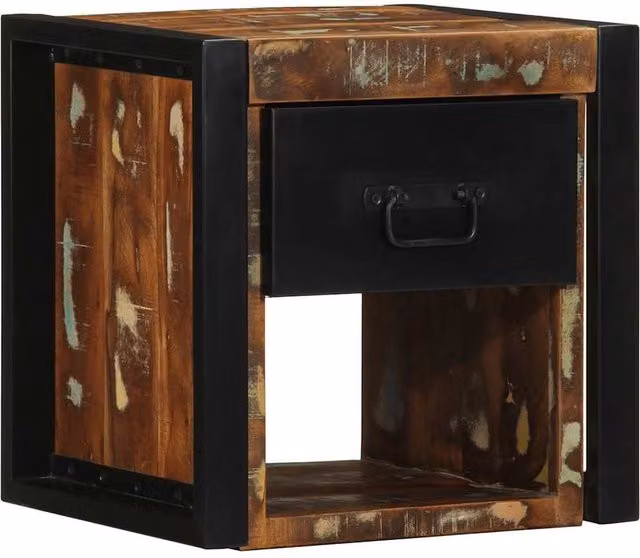 Berkfield Home Set of 2 Multicolour Reclaimed Solid Wood Bedside Cabinets, W/D/H: 40 x 35 x 40 cm