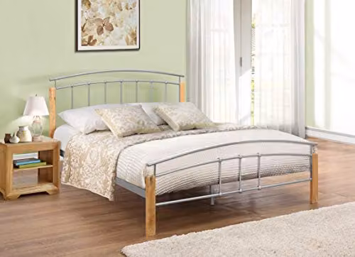 Birlea Tetras Modern Bed in Silver and Beech Wood, W/D/H: 180 x 200 x 102.5 cm