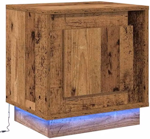 Berkfield Home Rustic Brown Wood Bedside Cabinet with Integrated LED Lights W: 44 cm, D: 34.5 cm, H: 45 cm