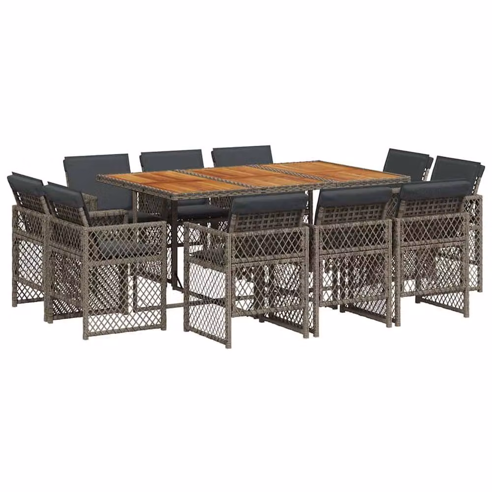 Berkfield Home 11 Piece Grey Poly Rattan Garden Dining Set with Acacia Wood Accents and Cushions – 2