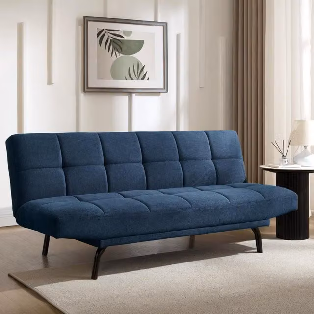Celosia Blue Linen Upholstered Click-Clack Sofa Bed