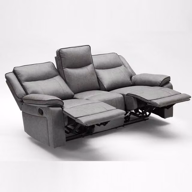 Furniture One Modern Grey Fabric 3 Piece Manual Reclining Sofa Suite with 2 Seater Sofa, 3 Seater Sofa and Armchair, Width: 196 cm