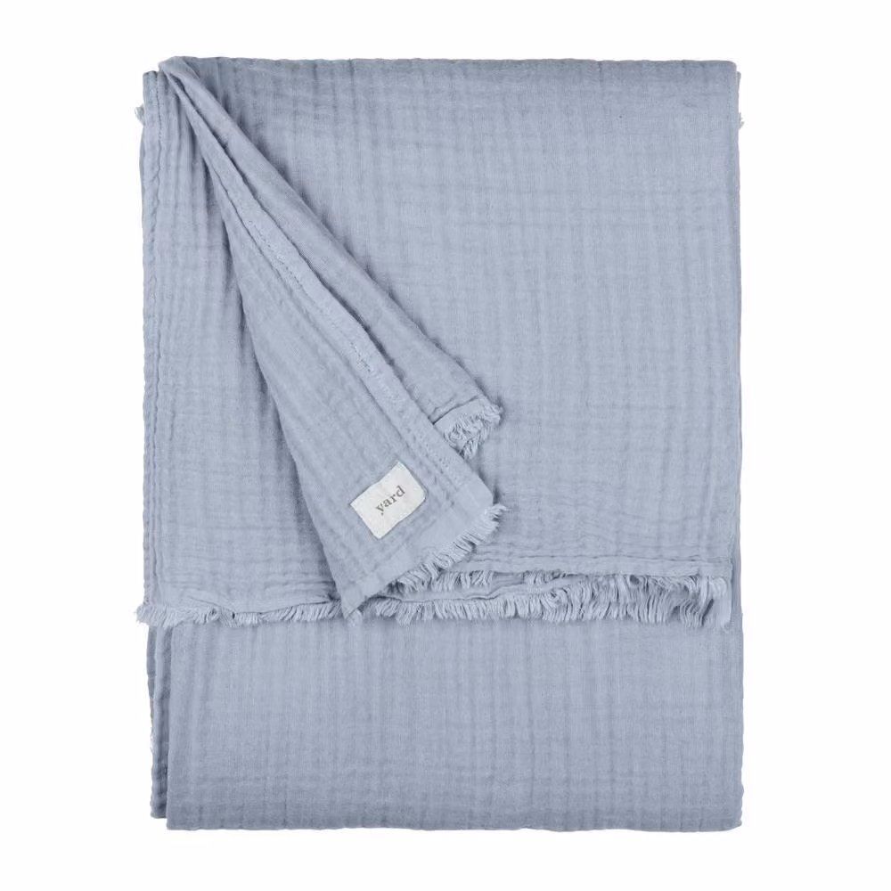 Yard Lark 100% Cotton Muslin Frayed Edge Throw in Pale Blue, W/D/H: 240 x 260 cm – 2