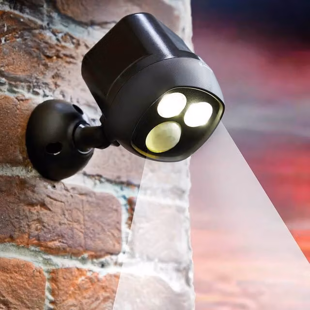 Coopers of Stortford Motion Sensor Spotlight with 2 LED Lights and 360 Degree Rotating Head, Black, Height: 11 cm