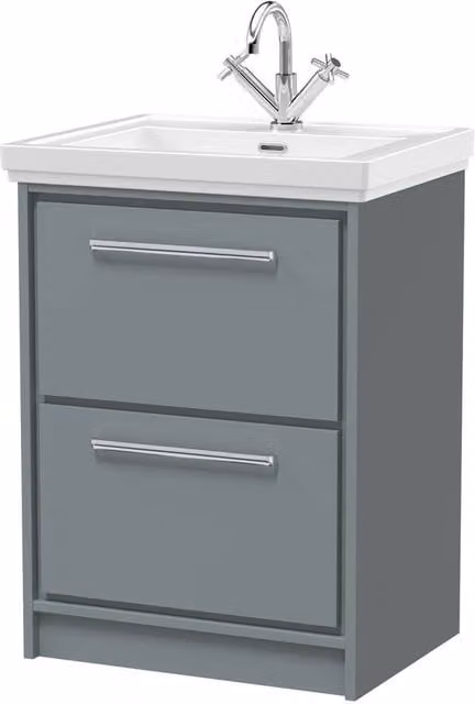 Balterley Modern Floor Standing 2-Drawer Bathroom Vanity with Fireclay Basin, Grey, W: 60 cm, H: 86.6 cm – 1