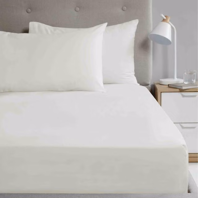 Rapport Home So Soft Microfibre 180 Thread Count Polyester Fitted Sheet, Cream, W/D/H: 180 x 200 cm