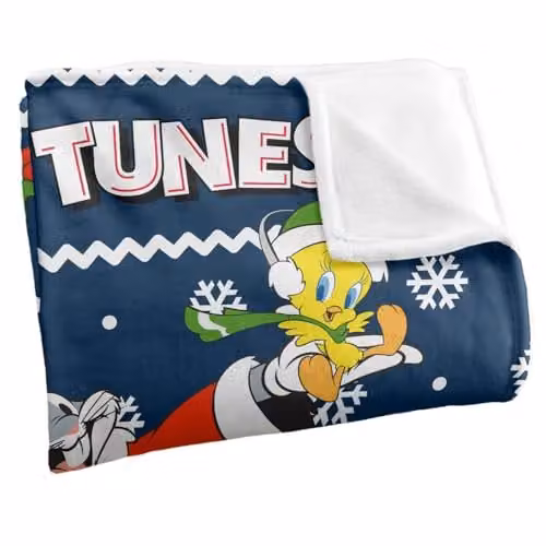 LOGOVISION Looney Tunes Christmas Ugly Sweater Soft Fleece Throw Blanket, Multicolour and White, W: 152 cm, D: 127 cm – 2