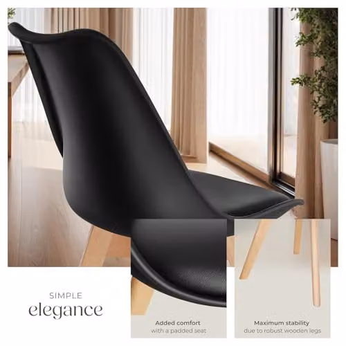 tectake Set of 6 Scandinavian Design Dining Chairs with Solid Wood Legs in Black – 4