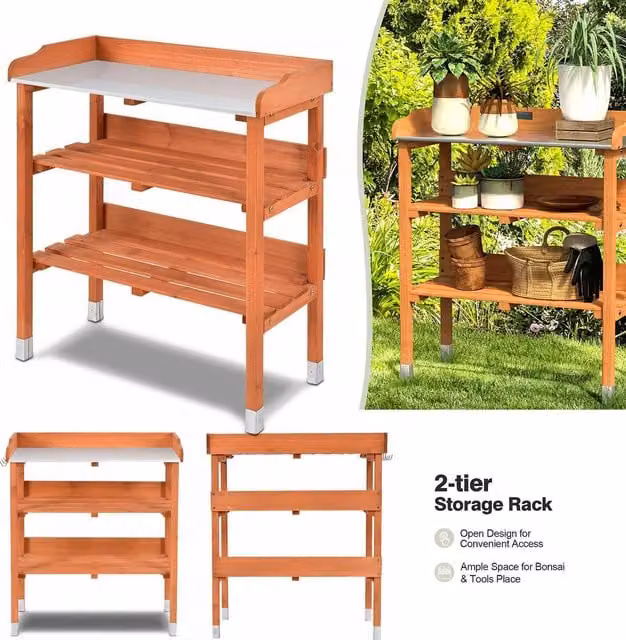 Hygrad Gold Wood Potting Planting Table