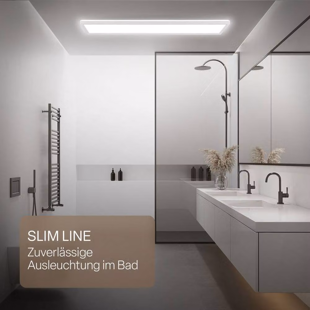 B.K.Licht White LED Slim Panel Ceiling Light, 36W, 4800lm, 4000K Neutral White, IP44 Splash-Proof, W/D/H: 98 x 20 x 3 cm – 4