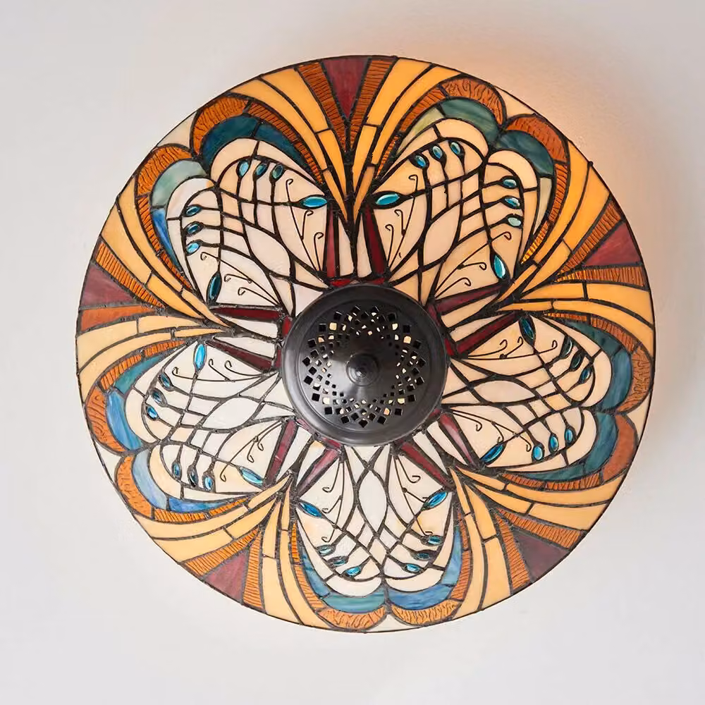 Loops Tiffany Glass Flush Ceiling Light in Transparent Multicolour, Dimmable LED Design – 2