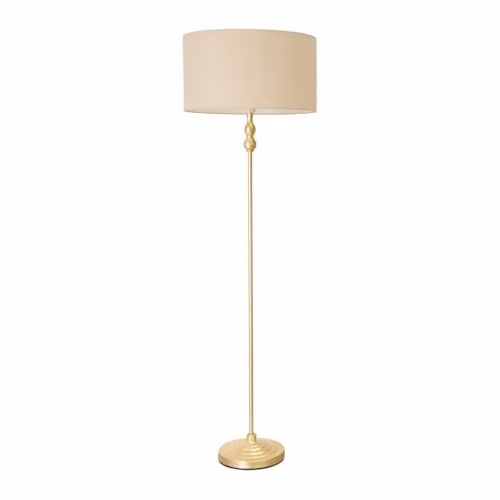 ValueLights Gold Metal Candlestick Floor Lamp with Beige Fabric Drum Shade and LED Bulb – 1