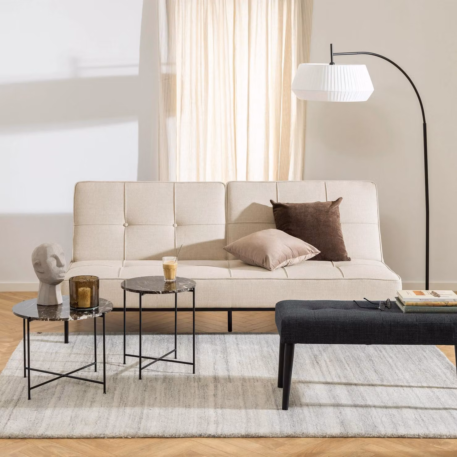 Furniture To Go Avila Modern Round Side Table with Brown Marble Top, W: 52 cm, D: 40 cm – 2