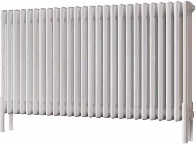 Alpha White 3 Column Steel Radiator with Feet, H: 117.7 cm, W: 60 cm, D: 1.48 cm