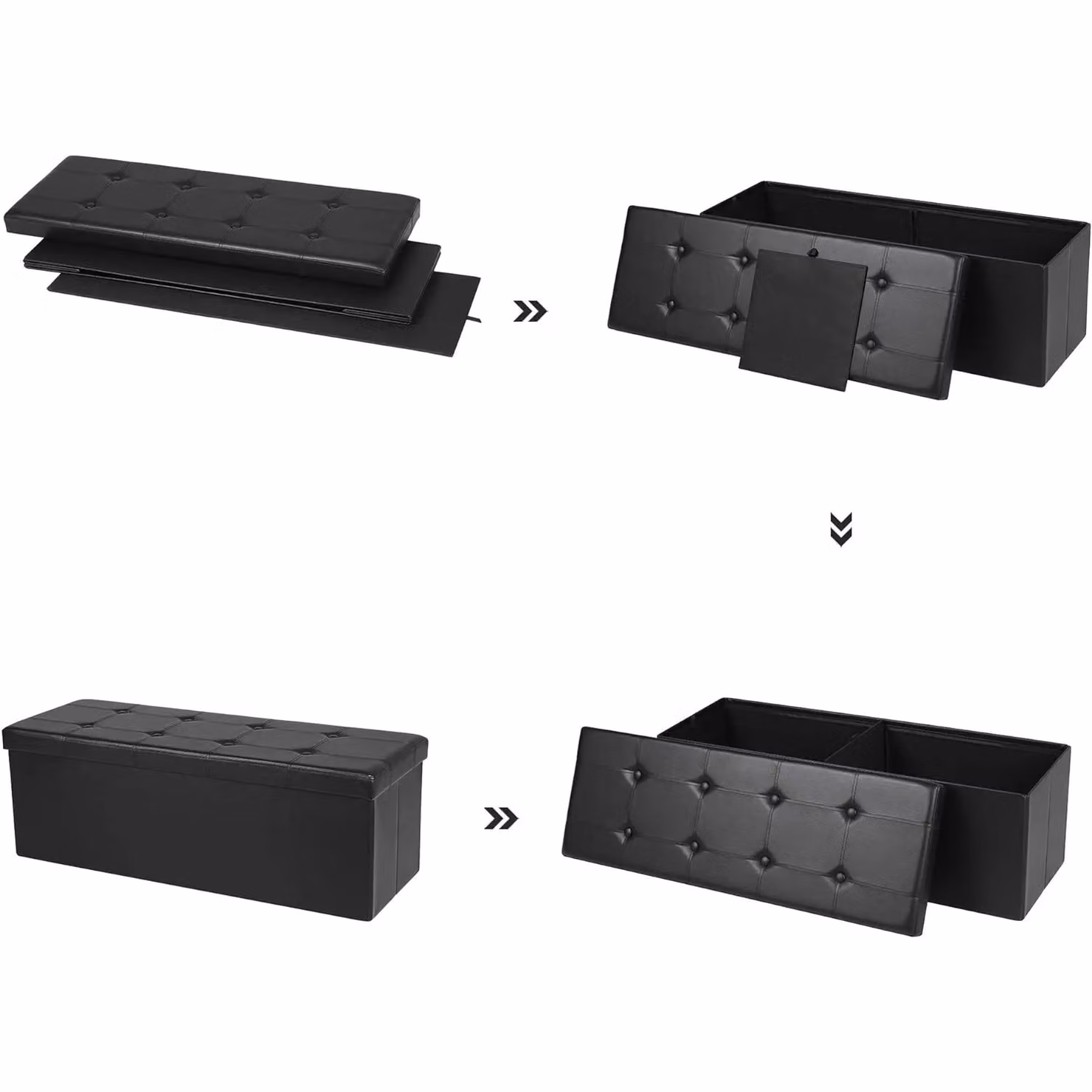 SONGMICS Large Foldable Storage Ottoman Foot Rest Cube Heavy Duty Bench in Black – 5