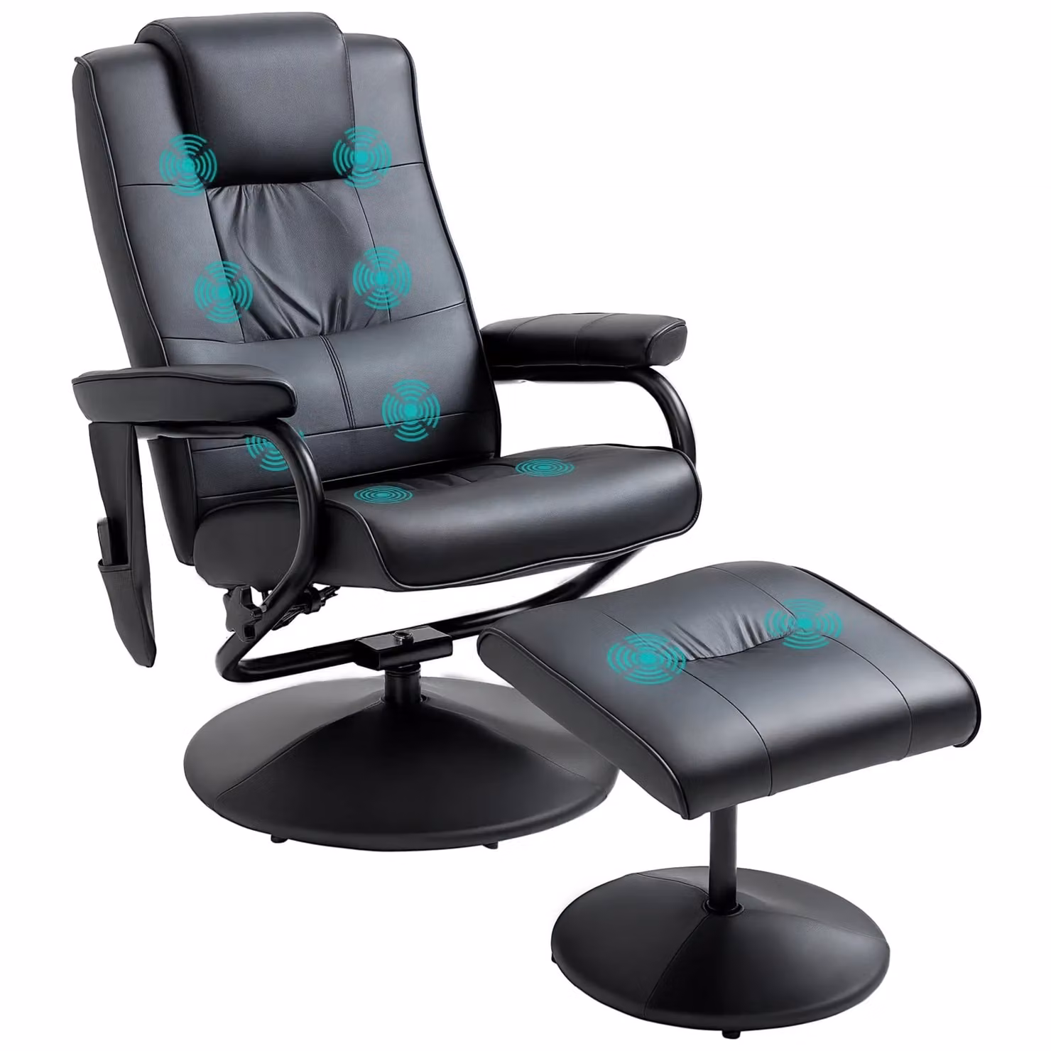 HOMCOM 10-Point Massage Recliner Chair with Ottoman in Black PU Leather – 2