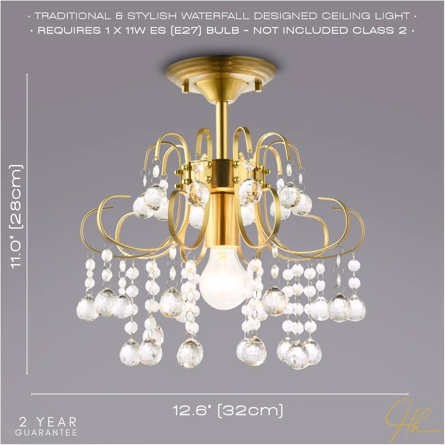 Happy Homewares Waterfall Ceiling Light Fitting in Gold and Brass with Transparent Acrylic Spheres – 2