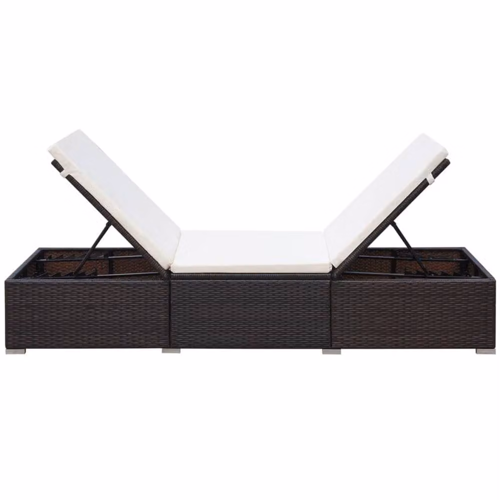 Berkfield Home Brown Poly Rattan Sun Lounger with Cream White Weatherproof Cushion – 3