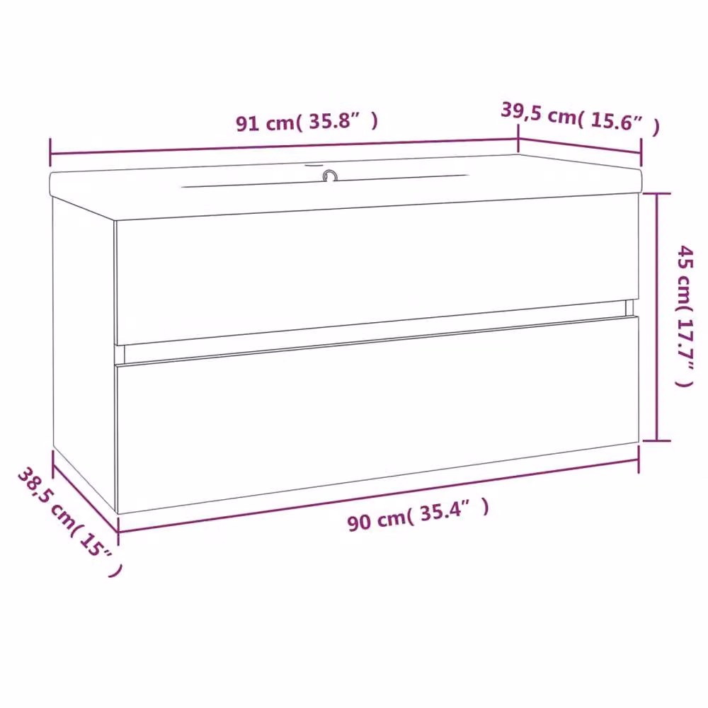 Berkfield Home Wall Mounted Bathroom Sink Cabinet with Built-in Basin in Smoked Oak Brown, W/D/H: 45.0 x 38.5 x 90.0 cm – 3
