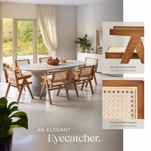 tectake Lizzy Mid-Century Modern Dining Chair with Rattan and Wood Frame in Dark Brown – 3