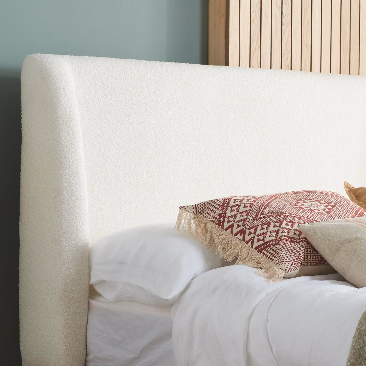 Birlea Halfden King Size Upholstered Bed Frame in White Bouclé Fabric, W/D/H: 180 x 200 x 165.5 cm – 3