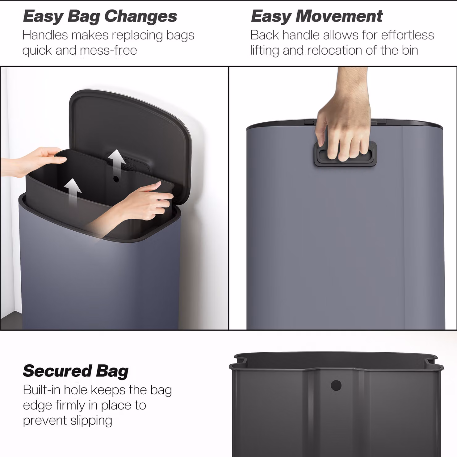 HOMCOM 50L Stainless Steel Pedal Kitchen Bin with Soft-Close Lid and Removable Inner Bucket, Grey – 6