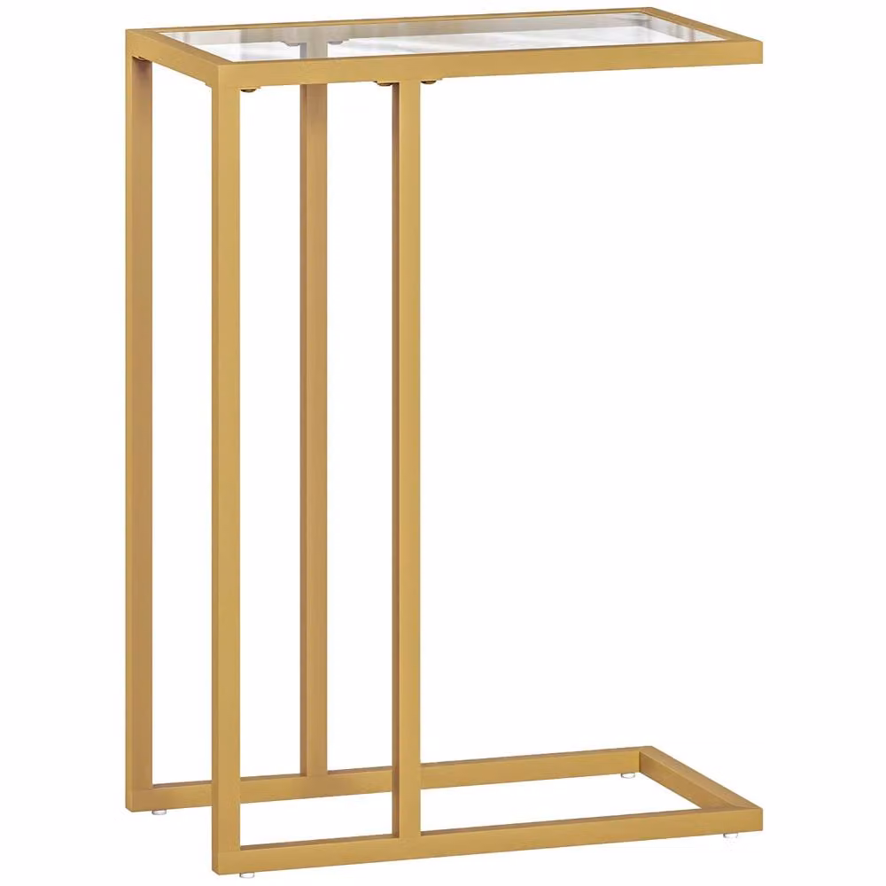 Wyld Haus Ramise Gold Tone Metal and Tempered Glass C Shaped Side Table – 2