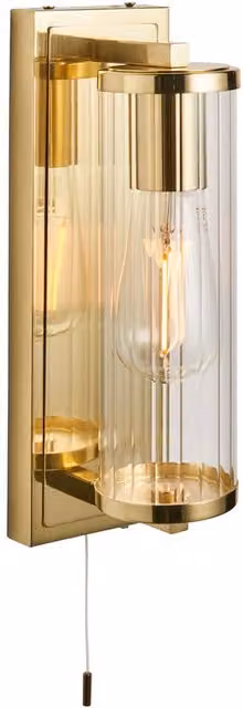 Merano Como Bathroom Wall Lamp in Satin Brass with Clear Ribbed Glass IP44