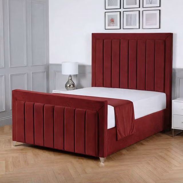 Living Comfort Bedz Elara Single Upholstered Velvet Gas Lift Storage Bed in Red – 1