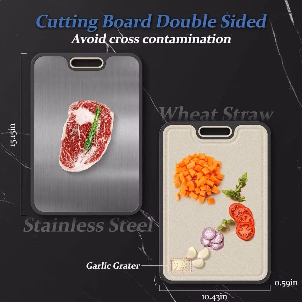 Kelvenix Reversible Double-Sided Stainless Steel and Plastic Cutting Board in White with Handle and Non-Slip Feet – 1