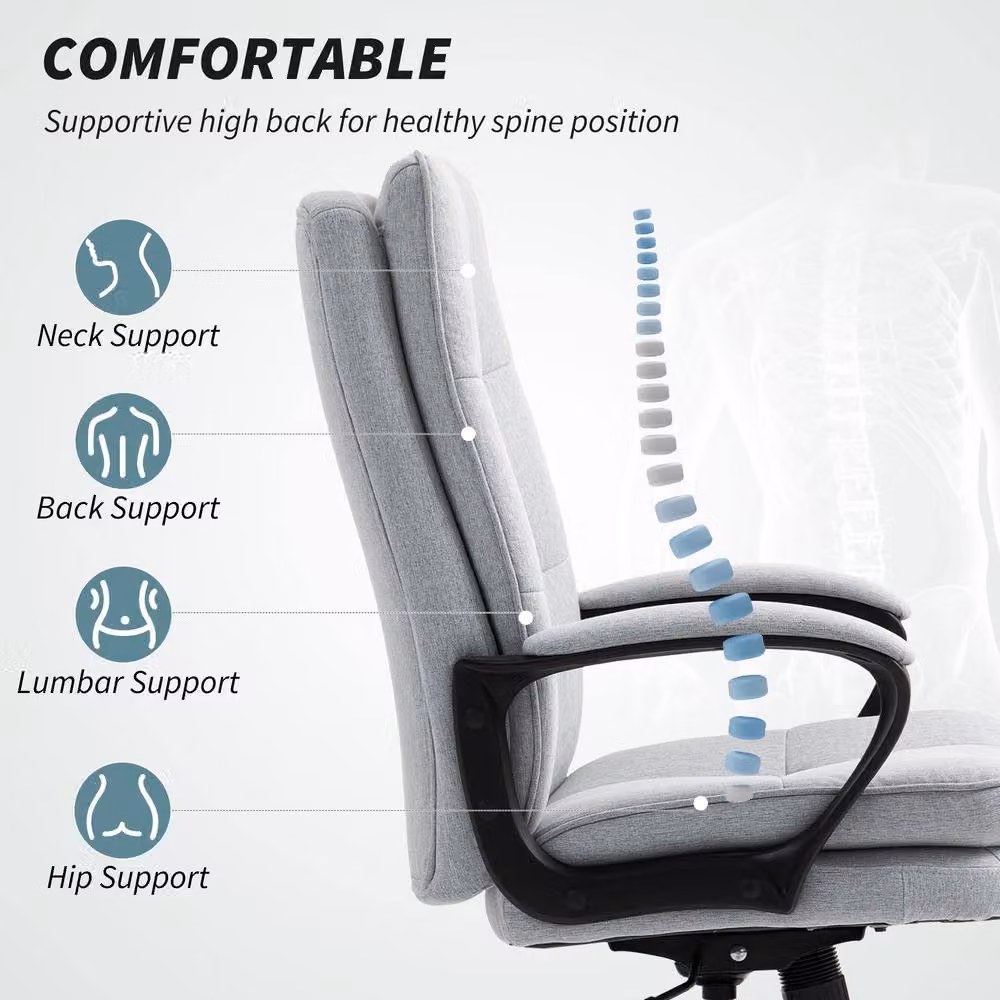 Rolipo Linen-Look Double Padded Office Chair in Light Grey – 4