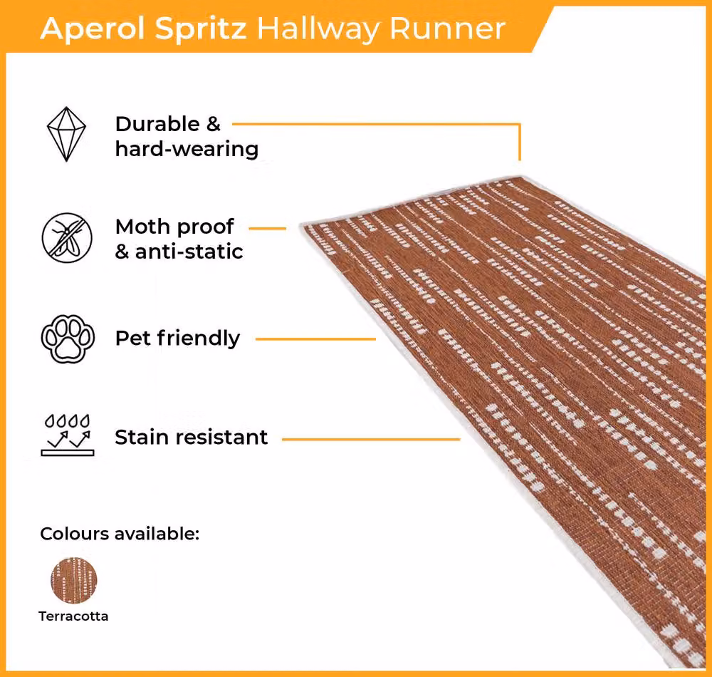 runrug Aperol Spritz Reversible Carpet Runner Rug in Terracotta Orange, W: 70 cm, L: 360 cm – 3