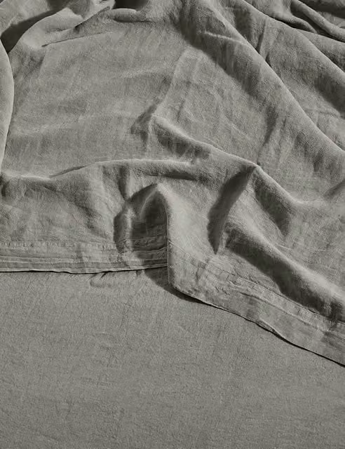 Bedfolk Pure Washed Linen Flat Sheet, Khaki, W: 200 cm x D: 200 cm