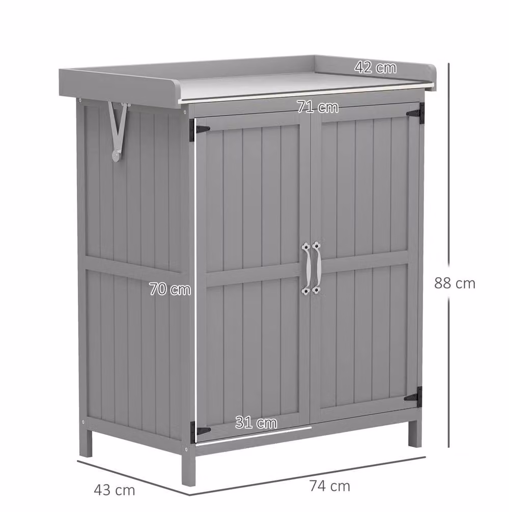 STILVORA Modern Grey Garden Shed with Shelving, Stainless Steel Worktop and Double Doors, W/D/H: 120 x 74 x 88 cm – 2