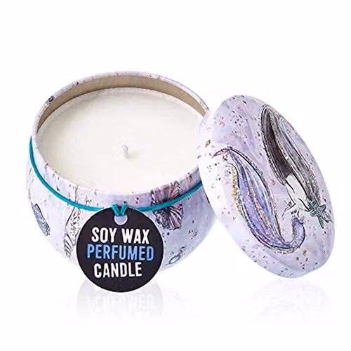 Ancient Wisdom Raspberry Soy Wax Art Tin Candle in Purple Sea Life Design