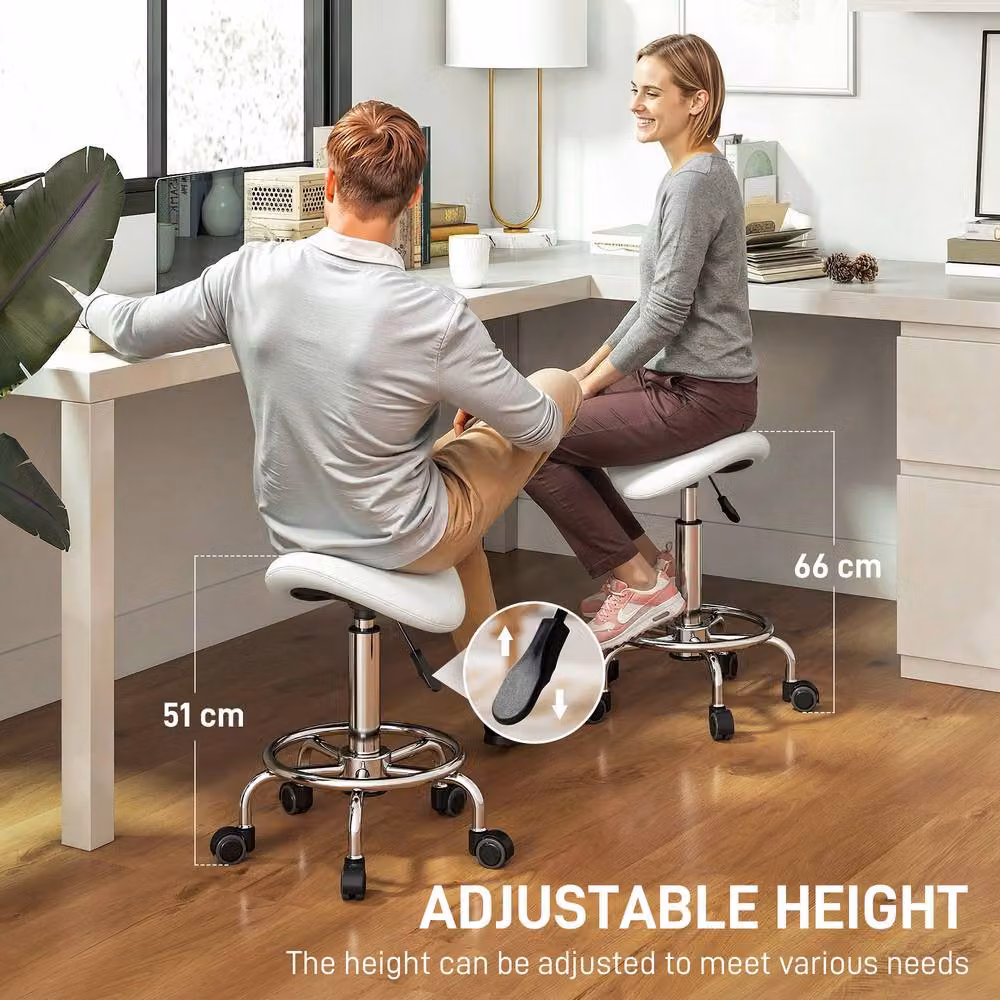 STILVORA White Saddle Stool with Adjustable Height and Castors – 4
