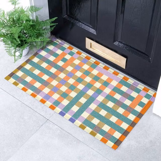 Artsy Mats Elizabeth Olwen Pixels Indoor/Outdoor Doormat in Blue and Multicolour, W/D/H: 70 x 40 cm