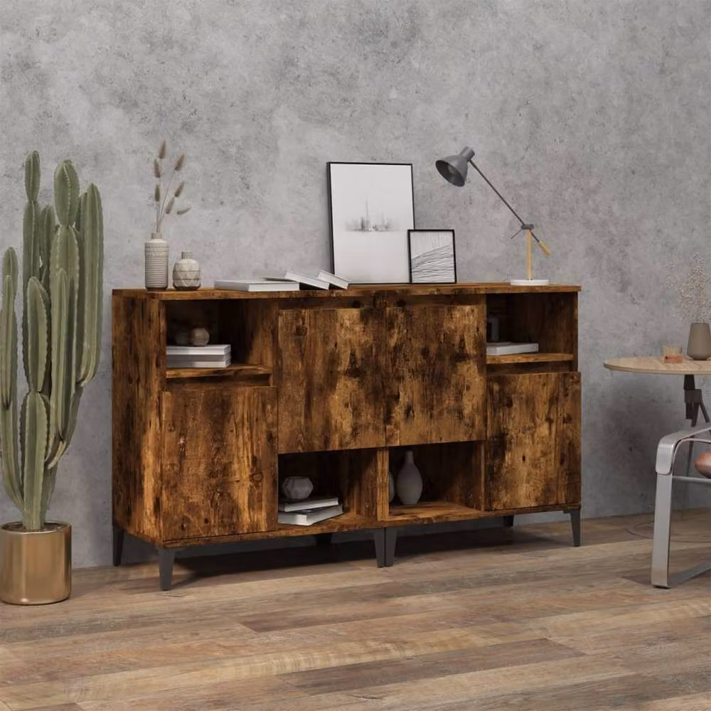 Berkfield Home Set of 2 Smoked Oak Sideboards in Brown, W/D/H: 60 x 35 x 70 cm – 2