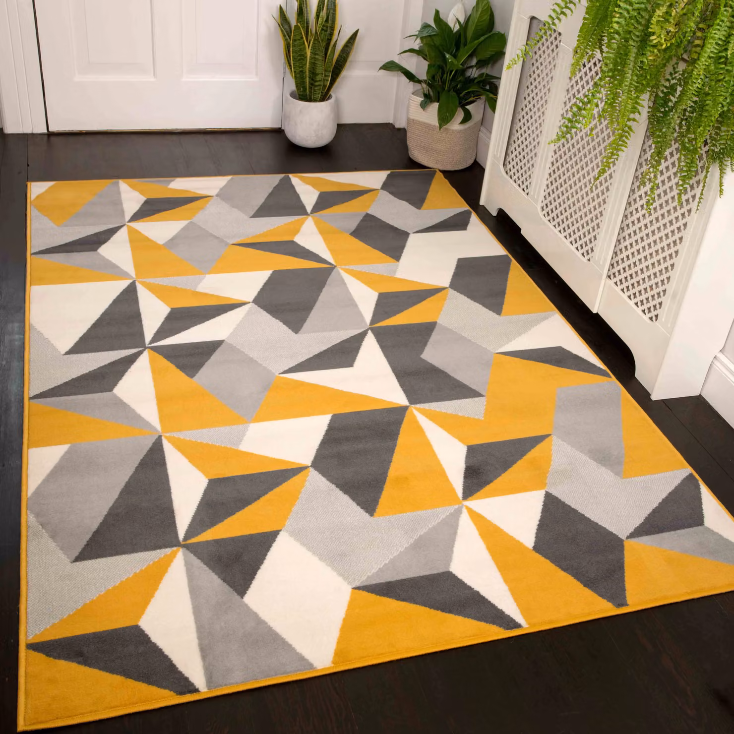 Kukoon Yellow Ochre and Grey Diamond Geo Modern Living Area Rug, W: 190 cm, D: 280 cm – 3