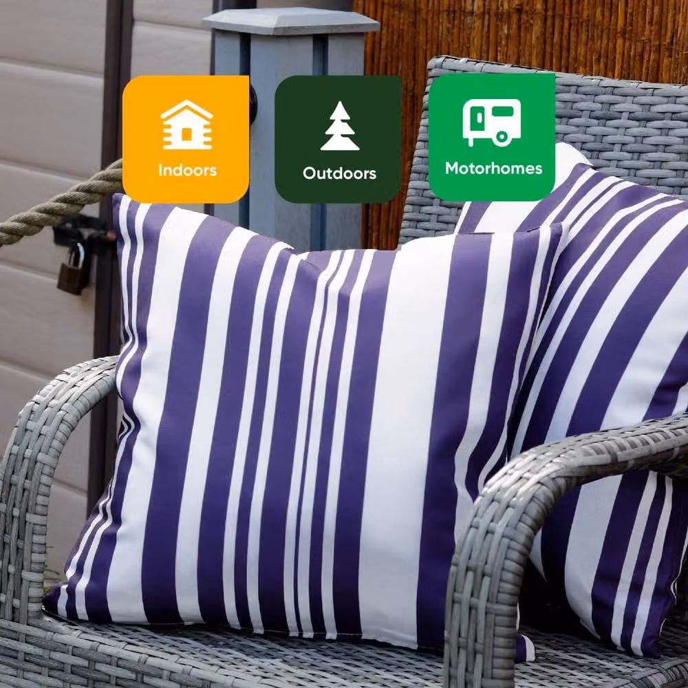 Gardenwize Pack of 2 Blue Striped Square Outdoor Scatter Cushions with Removable Washable Covers – 6