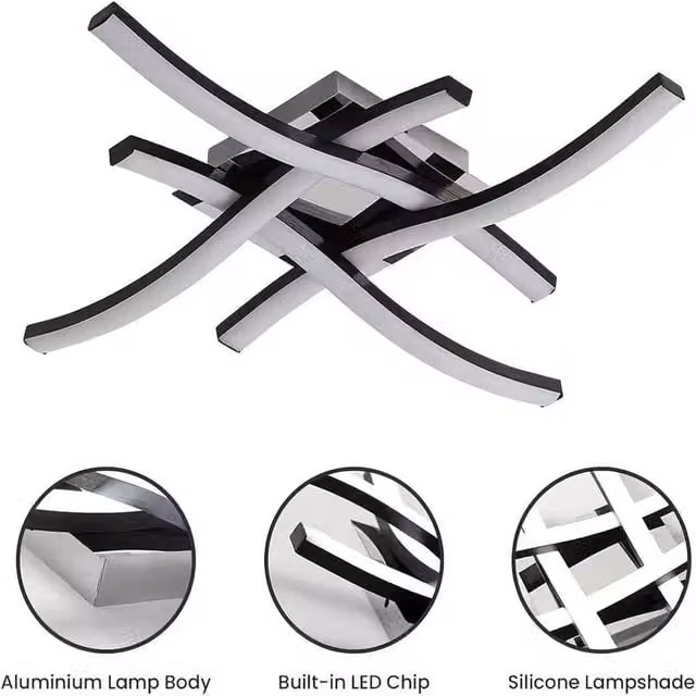 FLAVORA Dimmable LED Ceiling Light with Remote Control in Black and Silver – 1