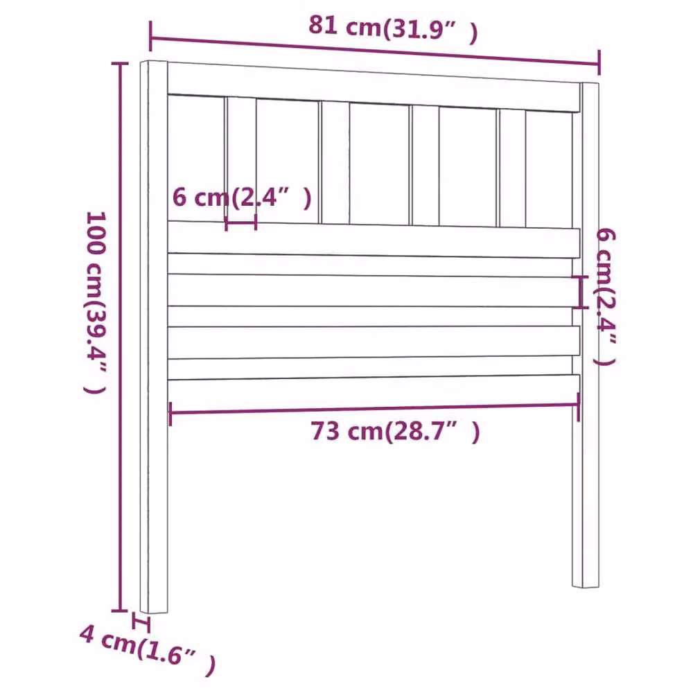 Berkfield Home Black Solid Pine Wood Bed Headboard, W/D/H: 81 x 4 x 100 cm – 3