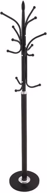 FORGEVIO Black Metal 12 Hook Coat Stand Floor Standing Rack for Hats, Jackets and Umbrellas – 1