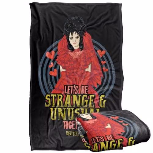 Warner Bros. Beetlejuice Lets Be Strange and Unusual Super Soft Silky Touch Fleece Throw Blanket, Multicolour, W: 91 cm x D: 147 cm – 1