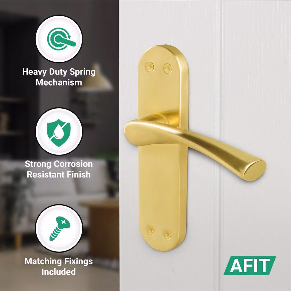 AFIT Satin Brass Twist Door Handle Latch and Hinge Set in Gold, 6 Pairs – 2